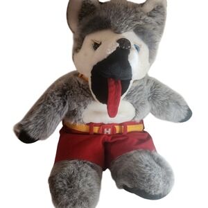 Vintage Calgary Flames Harvey the Hound Plush NHL Mascot Grey Red 14 Inch
